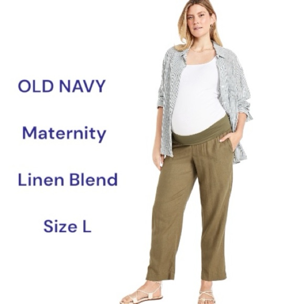 Old Navy Maternity Rollover Waist Linen Pant Green Size L